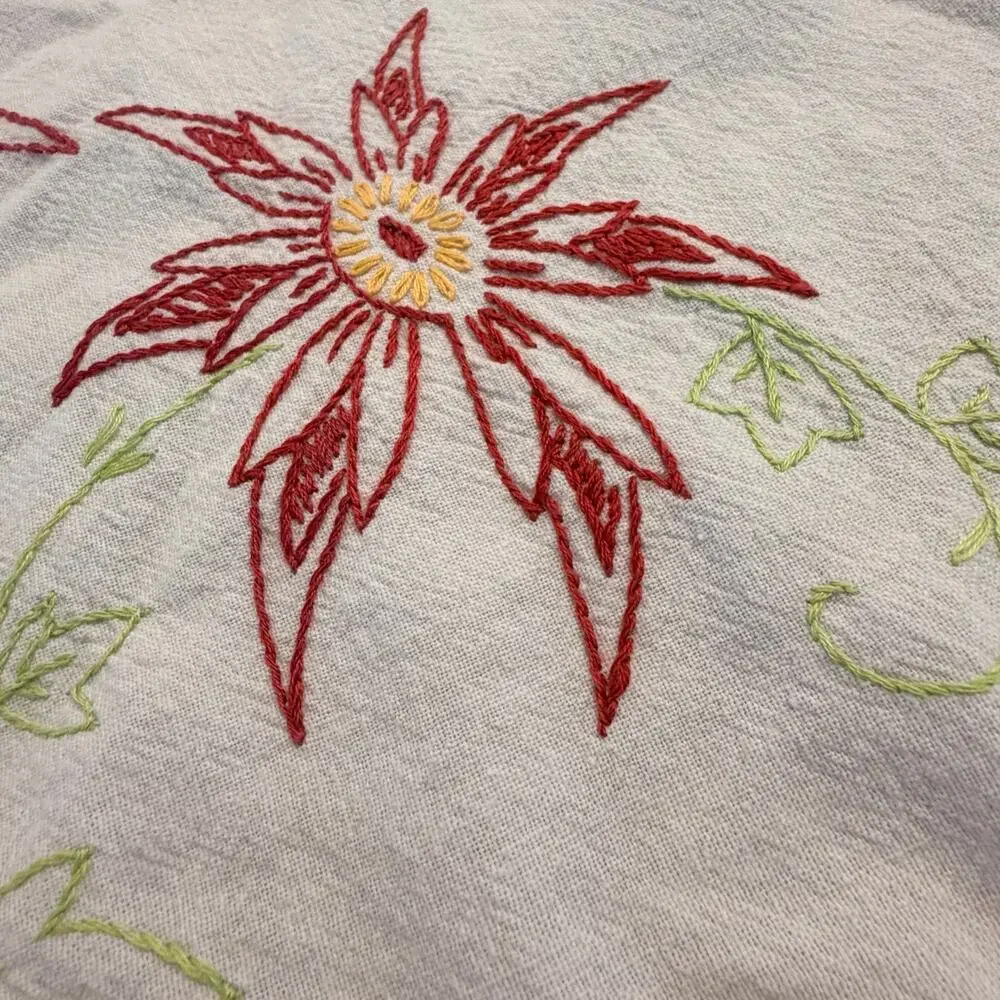 Vintage Handmade Embroidered Floral Apron White Cotton Cottagecore Farmhouse